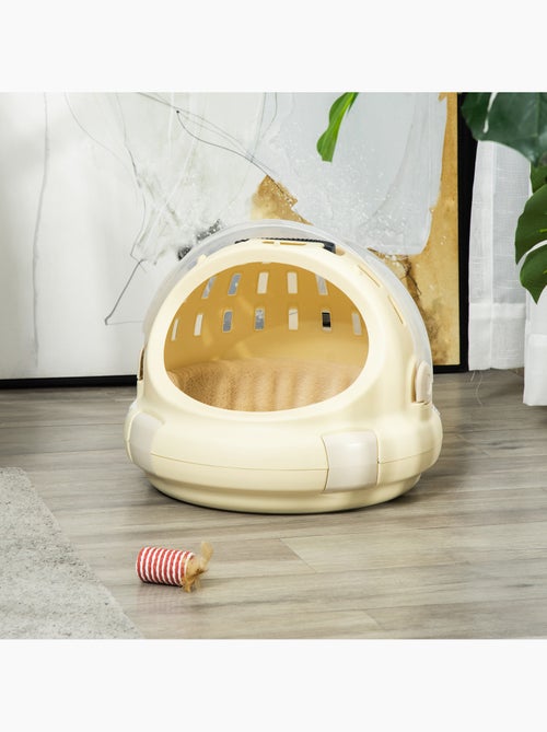 Maison chat portable verrouillable avec coussin beige - Kiabi