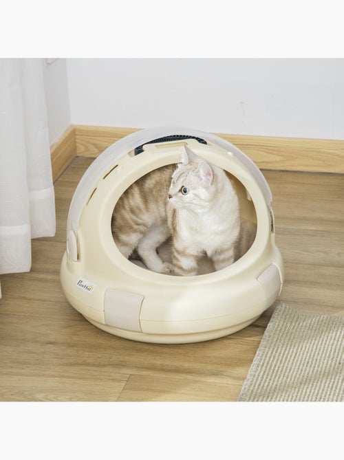 Maison chat portable verrouillable avec coussin beige - Kiabi