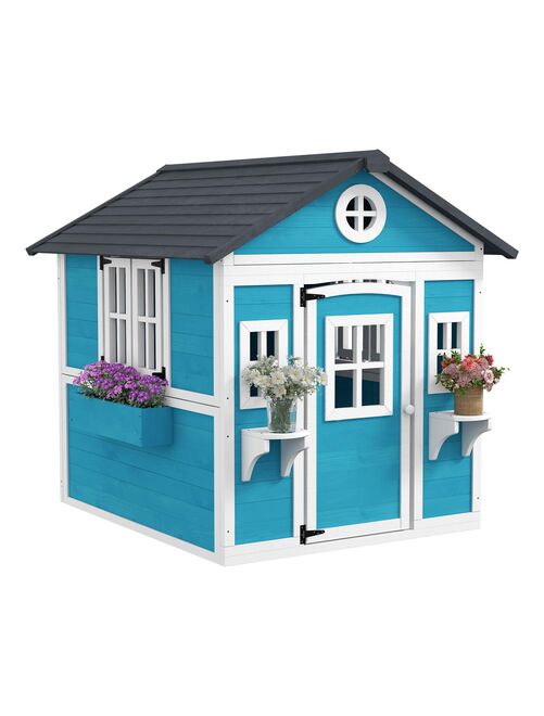 Maison de jeux enfant - jeu plein air maisonnette enfant - bois blanc bleu - Kiabi