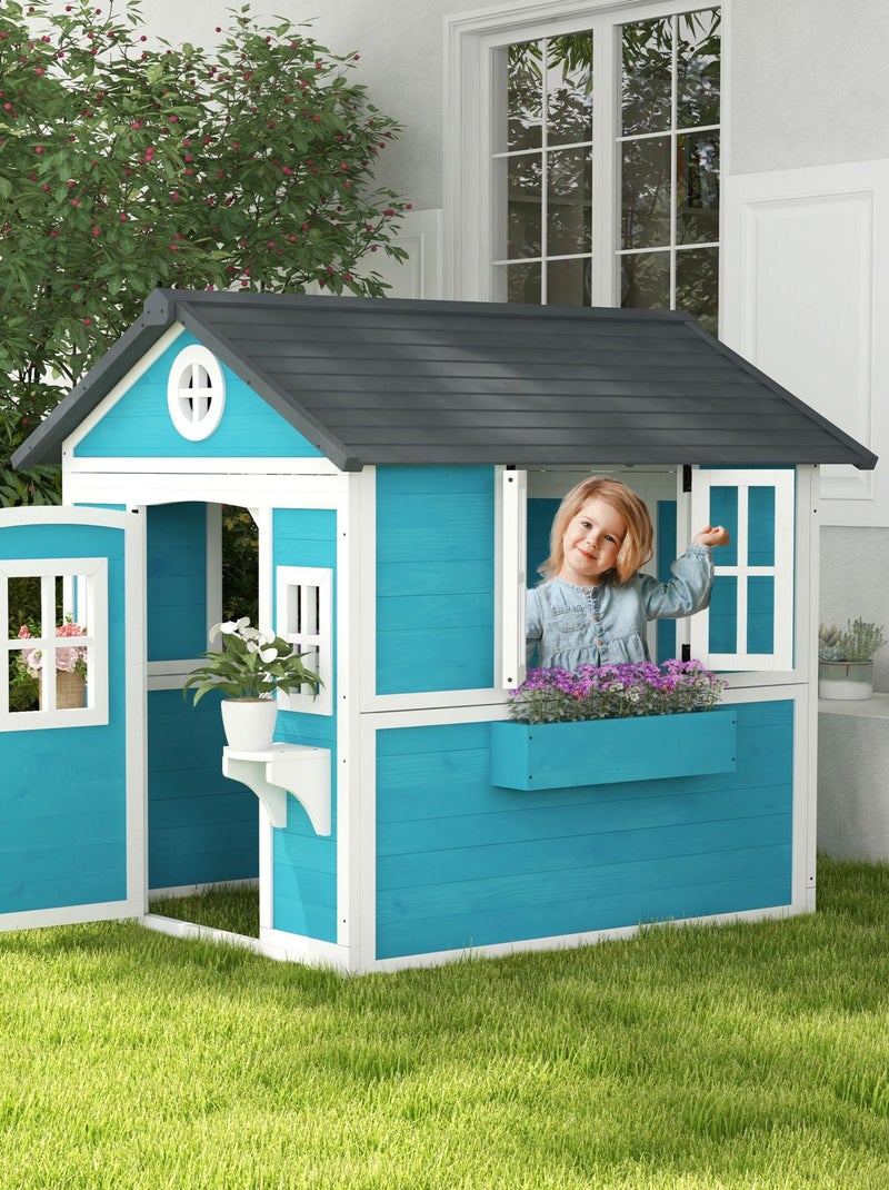 Maison de jeux enfant - jeu plein air maisonnette enfant - bois blanc bleu Bleu - Kiabi