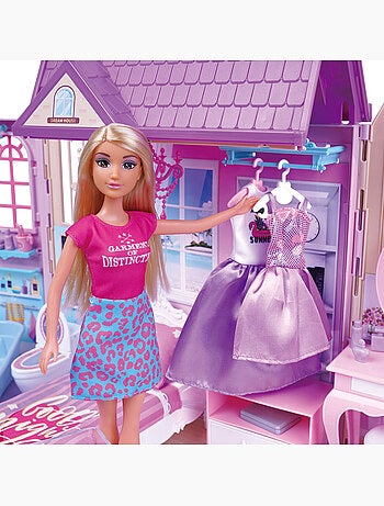 Maison de poupée avec poupée de 30 cm et plus de 60 accessoires isabella
