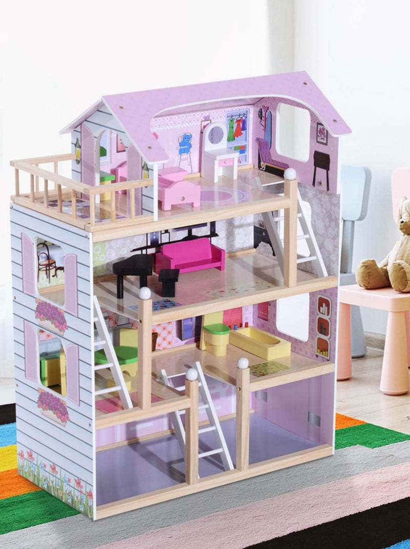 Maison de poupée en bois blanc et rose N/A - Kiabi