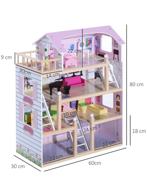 Maison de poupée en bois blanc et rose - Kiabi