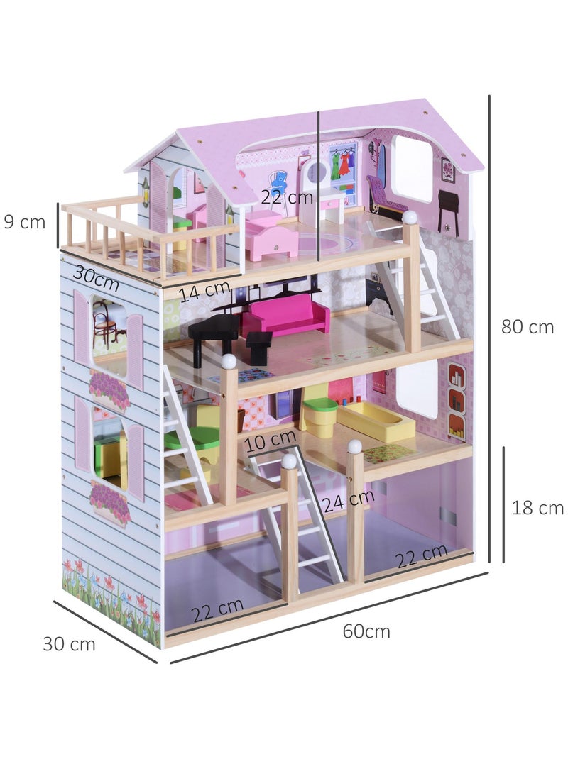 Maison de poupée en bois blanc et rose N/A - Kiabi