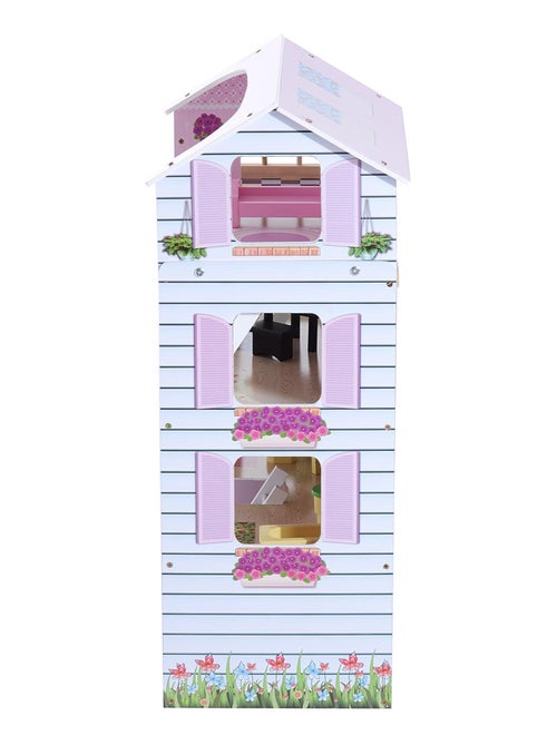 Maison de poupée en bois blanc et rose - Kiabi