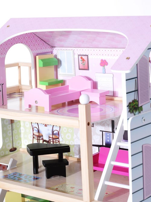 Maison de poupée en bois blanc et rose - Kiabi