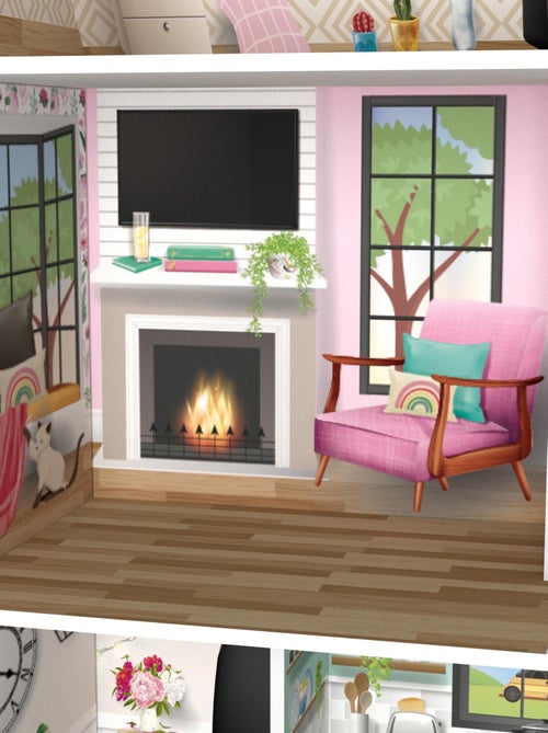 Maison de poupée en bois enfant 3 étages avec 13 accessoires mobilier blanche Farmhouse - Kiabi