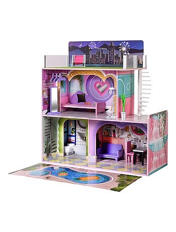 Maison de poupée en bois enfant 3 étages avec 16 accessoires Dreamland Sunset