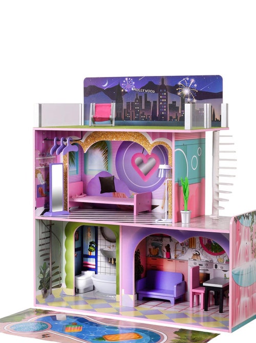 Maison de poupée en bois enfant 3 étages avec 16 accessoires Dreamland Sunset - Kiabi Maison de poupée en bois enfant 3 étages avec 16 accessoires Dreamland Sunset - Kiabi