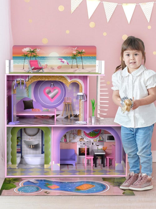 Maison de poupée en bois enfant 3 étages avec 16 accessoires Dreamland Sunset - Kiabi Maison de poupée en bois enfant 3 étages avec 16 accessoires Dreamland Sunset - Kiabi