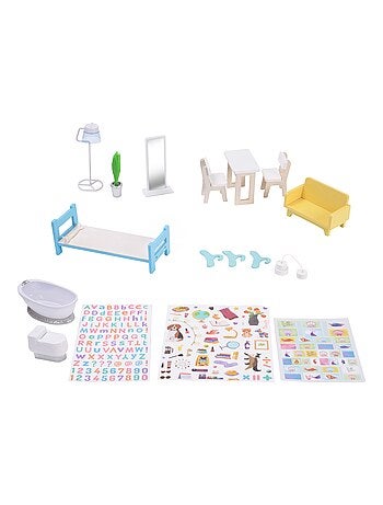 Maison de poupée en bois enfant 3 étages avec 17 accessoires