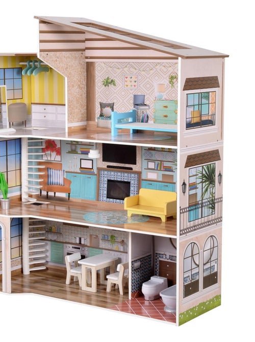 Maison de poupée en bois enfant 3 étages avec 17 accessoires - Kiabi Maison de poupée en bois enfant 3 étages avec 17 accessoires - Kiabi