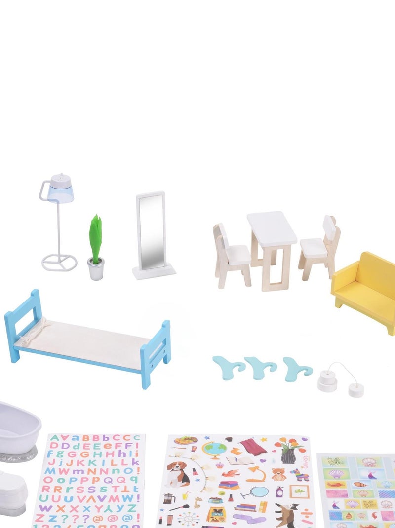 Maison de poupée en bois enfant 3 étages avec 17 accessoires N/A - Kiabi