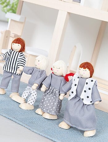 Maison de poupée en bois + meubles miniatures et 4 poupées ROBA