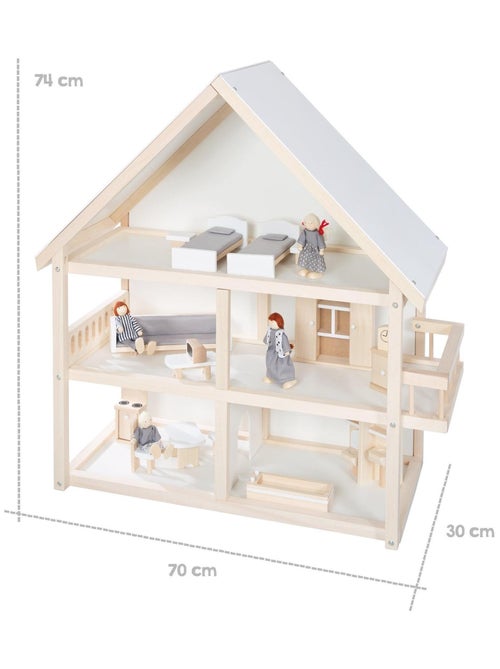 Maison de poupée en bois + meubles miniatures et 4 poupées ROBA - Kiabi