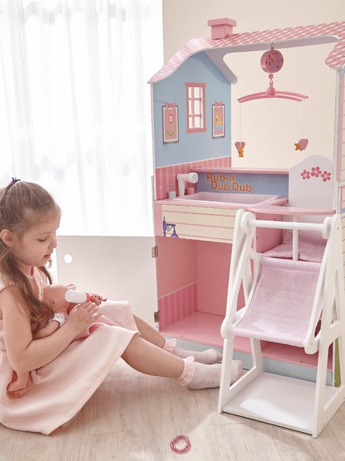 Maison De Poupée Nurserie Et Table À Langer 2 Façades Set De Jeu-Chaise Haute, Berceau Et Bain - Kiabi