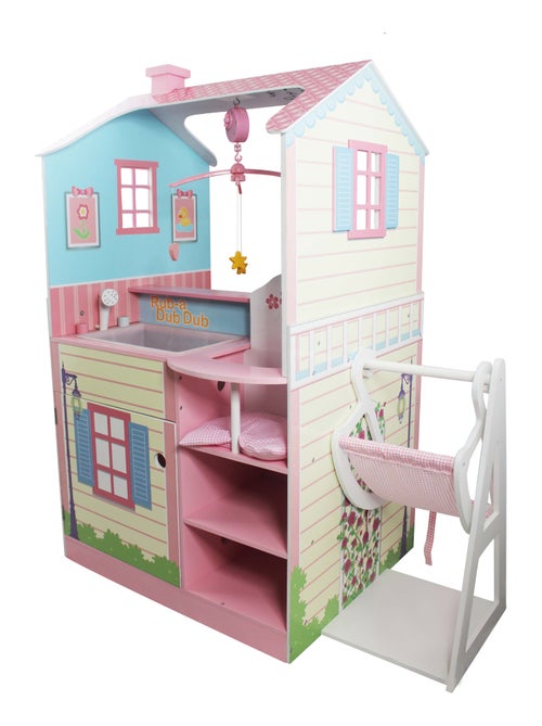 Maison De Poupée Nurserie Et Table À Langer 2 Façades Set De Jeu-Chaise Haute, Berceau Et Bain - Kiabi