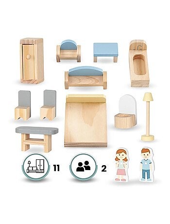 Maison de poupées bois 3 niveaux avec terrasse Mamabrum