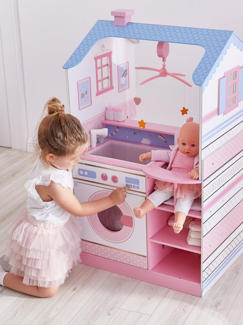 Maison de poupon nurserie 2 façades berceau bain chaise haute bascule - Kiabi