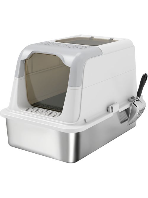 Maison de toilette bac à litière fermé 2 portes acier inox blanc - Kiabi Maison de toilette bac à litière fermé 2 portes acier inox blanc - Kiabi