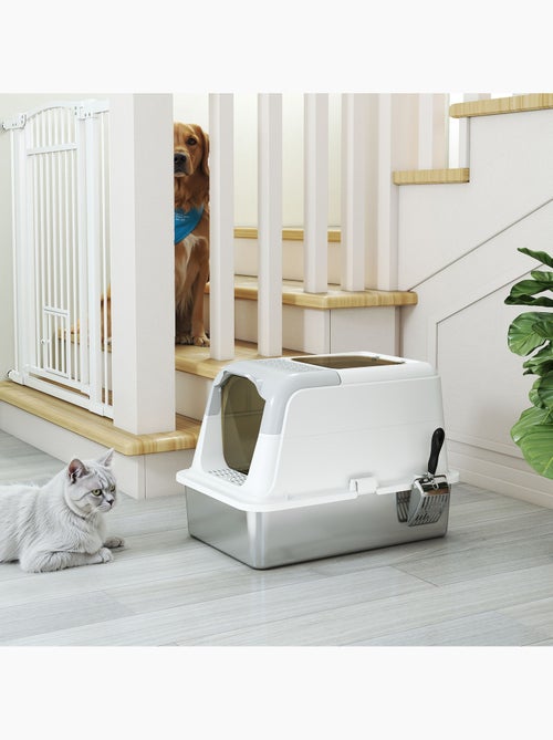 Maison de toilette bac à litière fermé 2 portes acier inox blanc - Kiabi Maison de toilette bac à litière fermé 2 portes acier inox blanc - Kiabi