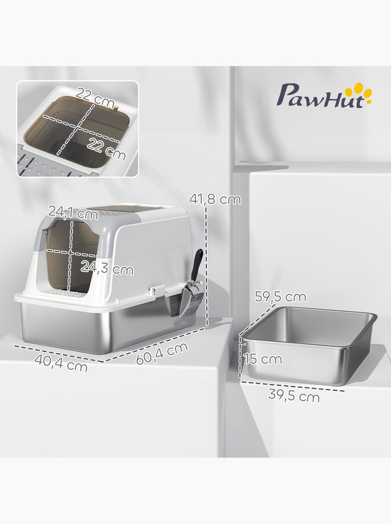 Maison de toilette bac à litière fermé 2 portes acier inox blanc Blanc Blanc - Kiabi