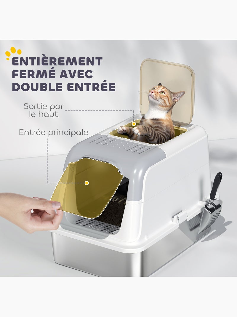 Maison de toilette bac à litière fermé 2 portes acier inox blanc Blanc Blanc - Kiabi
