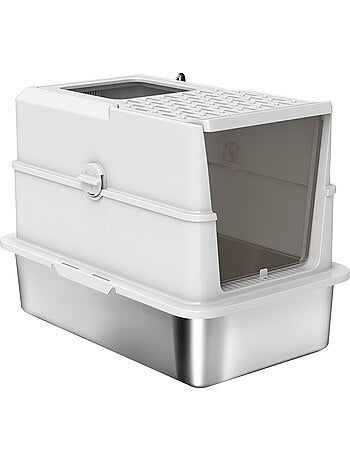 Maison de toilette bac à litière fermé acier inox gris clair