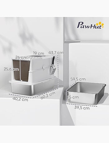 Maison de toilette bac à litière fermé acier inox gris clair