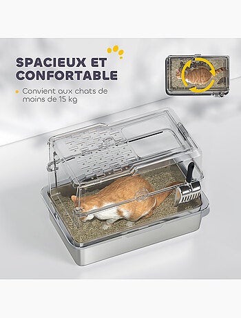 Maison de toilette bac à litière fermé acier inox gris clair