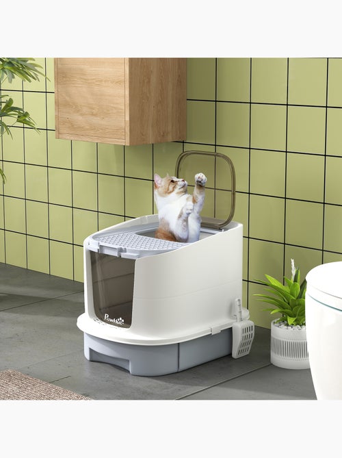 Maison de toilette chat - nombreux accessoires équipements - blanc gris - Kiabi Maison de toilette chat - nombreux accessoires équipements - blanc gris - Kiabi