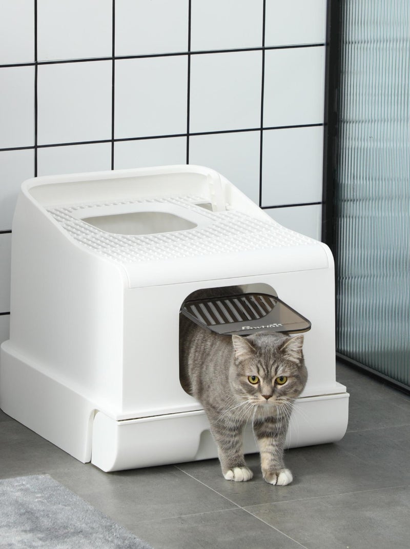 Maison de toilette chat 2 portes pelle, bac amovible blanc Blanc - Kiabi