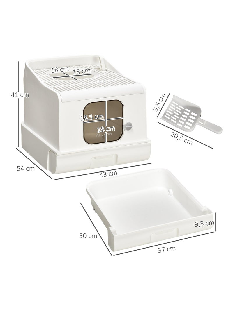 Maison de toilette chat 2 portes pelle, bac amovible blanc Blanc - Kiabi