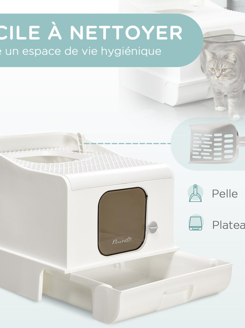 Maison de toilette chat 2 portes pelle, bac amovible blanc Blanc - Kiabi