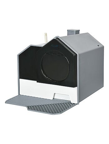 Maison de toilette chat design maison avec accessoires blanc noir gris