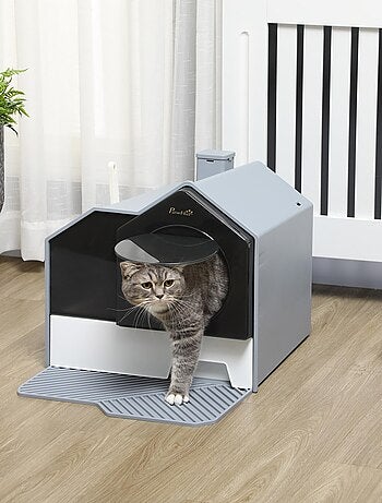 Maison de toilette chat design maison avec accessoires blanc noir gris