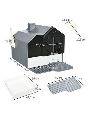 Maison de toilette chat design maison avec accessoires blanc noir gris