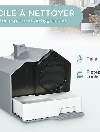Maison de toilette chat design maison avec accessoires blanc noir gris