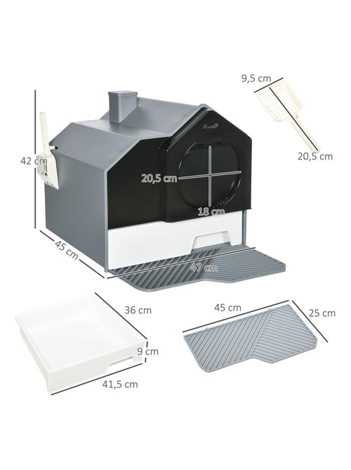 Maison de toilette chat design maison avec accessoires blanc noir gris - Kiabi