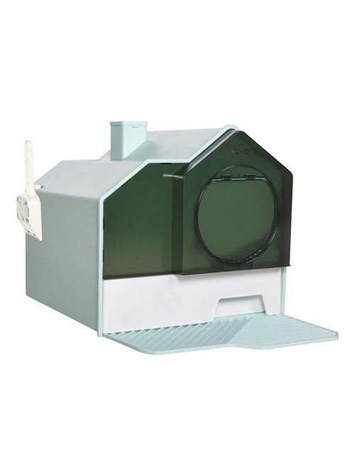Maison de toilette chat design maisonnette porte battante pelle filtre tapis bleu - Kiabi