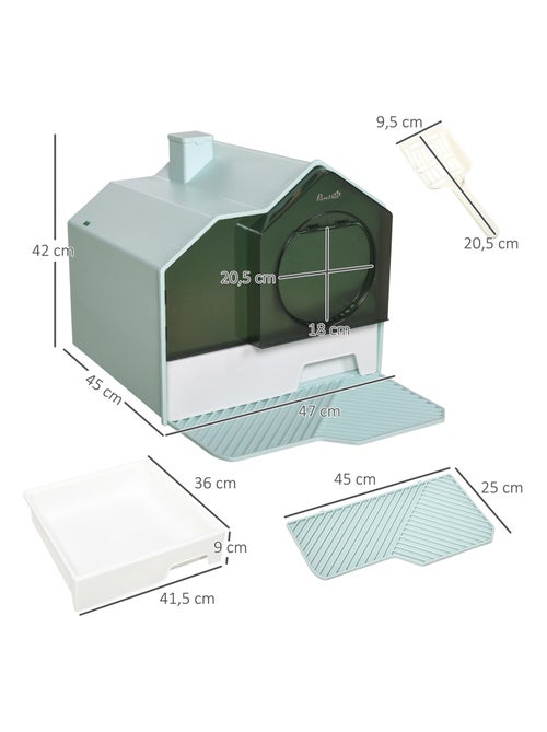 Maison de toilette chat design maisonnette porte battante pelle filtre tapis bleu - Kiabi