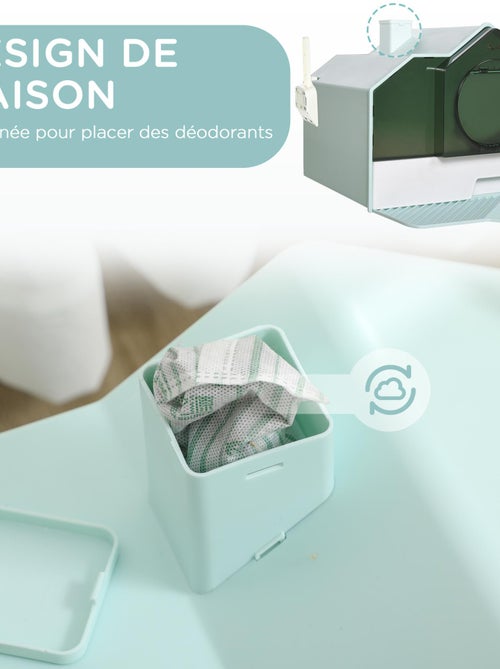 Maison de toilette chat design maisonnette porte battante pelle filtre tapis bleu - Kiabi