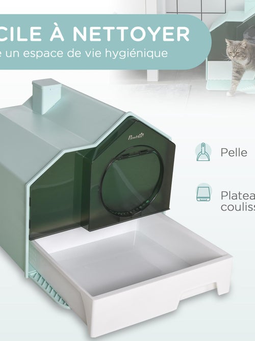 Maison de toilette chat design maisonnette porte battante pelle filtre tapis bleu - Kiabi