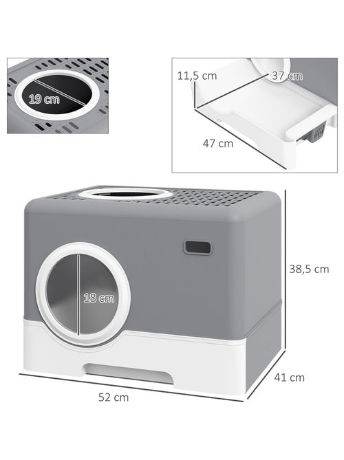 Maison de toilette chat porte battante et haute pelle PP gris blanc - Kiabi