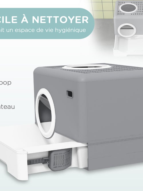 Maison de toilette chat porte battante et haute pelle PP gris blanc - Kiabi