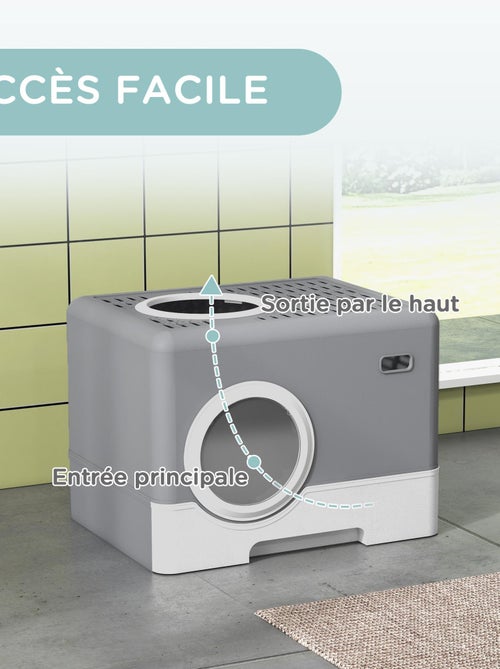 Maison de toilette chat porte battante et haute pelle PP gris blanc - Kiabi