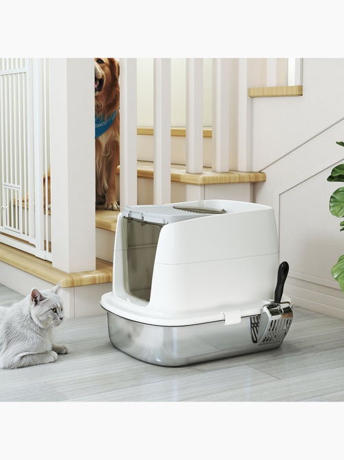 Maison de toilette fermée bac acier inox filtre désodorisant pelle porte trappe - Kiabi Maison de toilette fermée bac acier inox filtre désodorisant pelle porte trappe - Kiabi