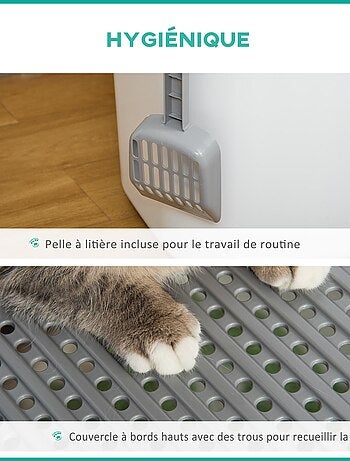 Maison de toilette portable pour chat avec pelle blanc gris