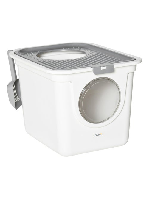 Maison de toilette portable pour chat avec pelle blanc gris - Kiabi