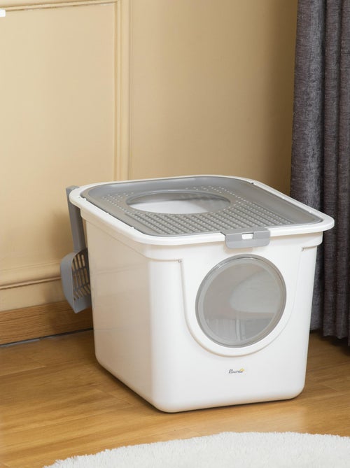 Maison de toilette portable pour chat avec pelle blanc gris - Kiabi